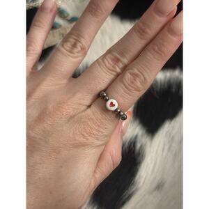 Native American Sterling Silver 3 & 4mm Navajo Pearl Red Heart Stretch Ring